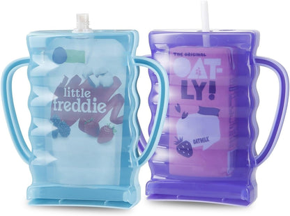 PandaEar Conjunto de 2 Porta-Sacos Antiaperto, Porta-Sacos de Comida de Bebê, Suco e Bebidas com Alça, Azul/Roxo