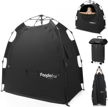 PandaEar Tenda portátil com bloqueio de luz para bebês e crianças pequenas, cobertura de privacidade para berços portáteis, mini berços, ninho de dormir dobrável para viagens e uso interno, bloqueia 95% da luz, preta.