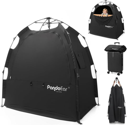 PandaEar Tenda portátil com bloqueio de luz para bebês e crianças pequenas, cobertura de privacidade para berços portáteis, mini berços, ninho de dormir dobrável para viagens e uso interno, bloqueia 95% da luz, preta.