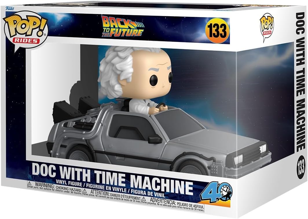 Funko Pop! Rides Deluxe: De Volta para o Futuro – Doutor com Máquina do Tempo - Dr. Emmett Brown - De Volta para o Futuro - Figura de Vinil Colecionável - Ideia para Presente - Produtos Oficiais - Brinquedos para Crianças e Adultos