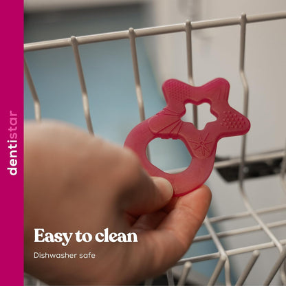Dentistar Star Teether Pacote de 2, brinquedo de dentição para bebês com mais de 3 meses, anel de dentição de bebê de silicone macio para alívio da dor nos dentes e gengivas