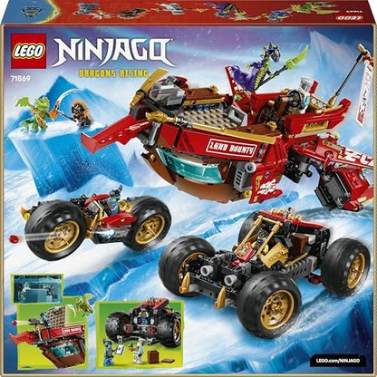 LEGO NINJAGO Land Bounty - Brinquedo Ninja 3 em 1 que se transforma em barco voador, carro e moto - Inclui 6 minifiguras - Presente de aniversário para meninos a partir de 9 anos e fãs de Dragon Ball Rising - 71869