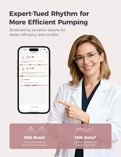 Momcozy Bomba tira-leite Air 1 Ultra-Slim, bomba vestível mãos-livres com estojo de carregamento sem fio e controle por aplicativo com modo automático e alerta de leite cheio.