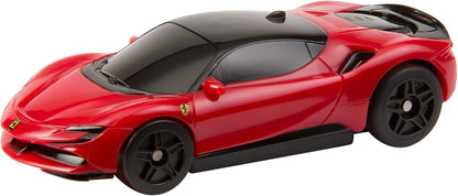 Carrinho de brinquedo Hot Wheels RC, Ferrari SF90 Stradale Assetto Fiorano com controle remoto na escala 1:64, para corridas dentro e fora da pista, com botão de impulso para aumentar a velocidade, JGD09
