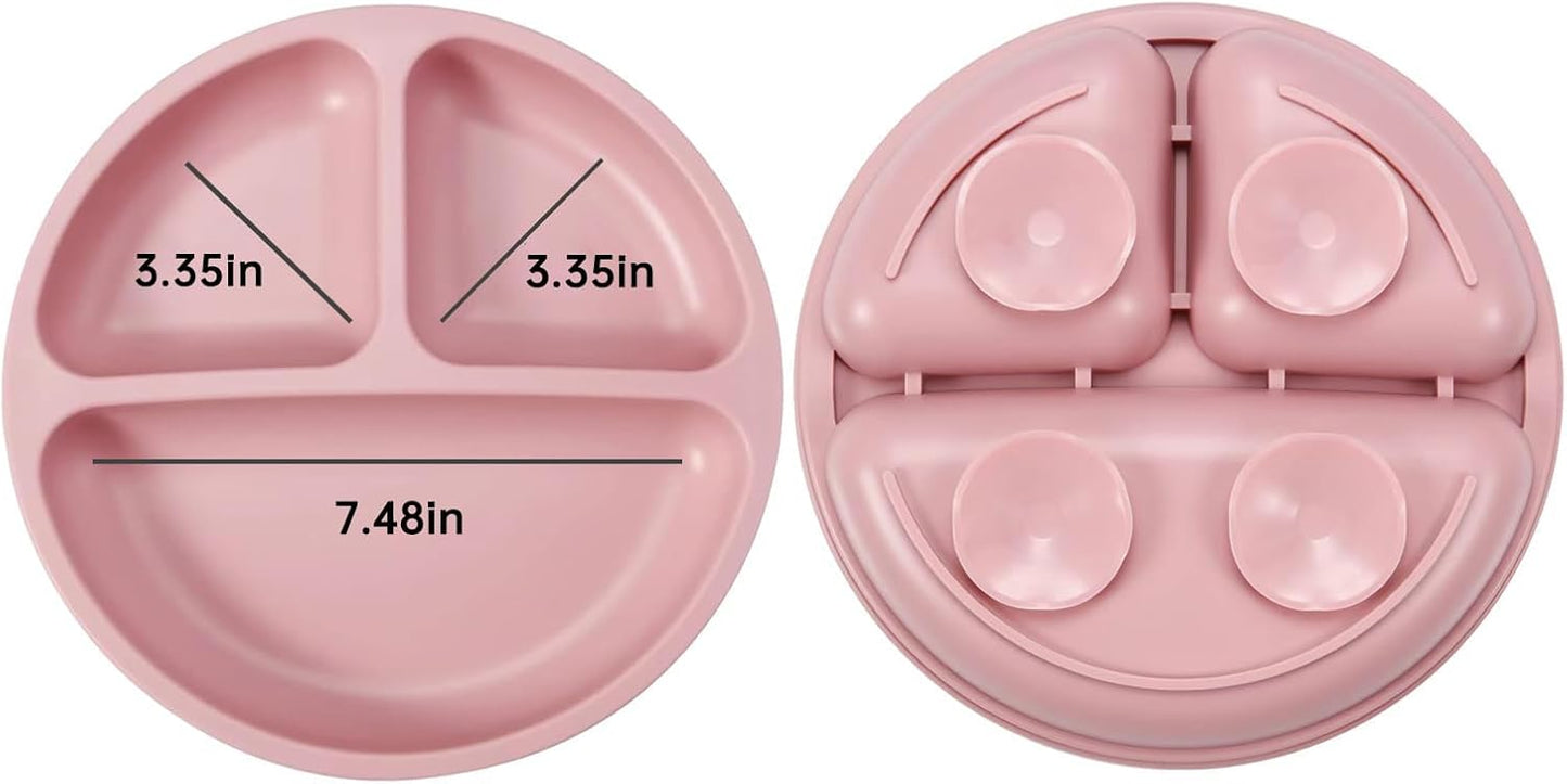 PandaEar Conjunto de 3 Pratos de Silicone com Ventosa para Introdução Alimentar do Bebê, com Tampas e Divisórias