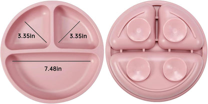 PandaEar Pratos com ventosa para bebês e crianças pequenas, pacote com 3 unidades, divididos e com ventosa, 100% silicone de qualidade alimentar, antiderrapantes, ideais para introdução alimentar BLW (Baby Led Weaning)
