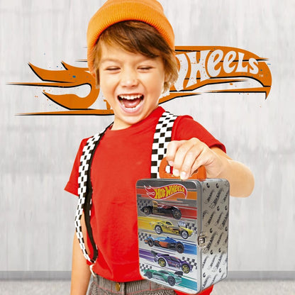Hot Wheels Estojo de metal para carrinhos na escala 1:64 | Organizador e porta-carrinhos para 18 unidades | Presente ideal para colecionadores e crianças a partir de 3 anos | Tampa com design 3D | (Carrinhos não inclusos)