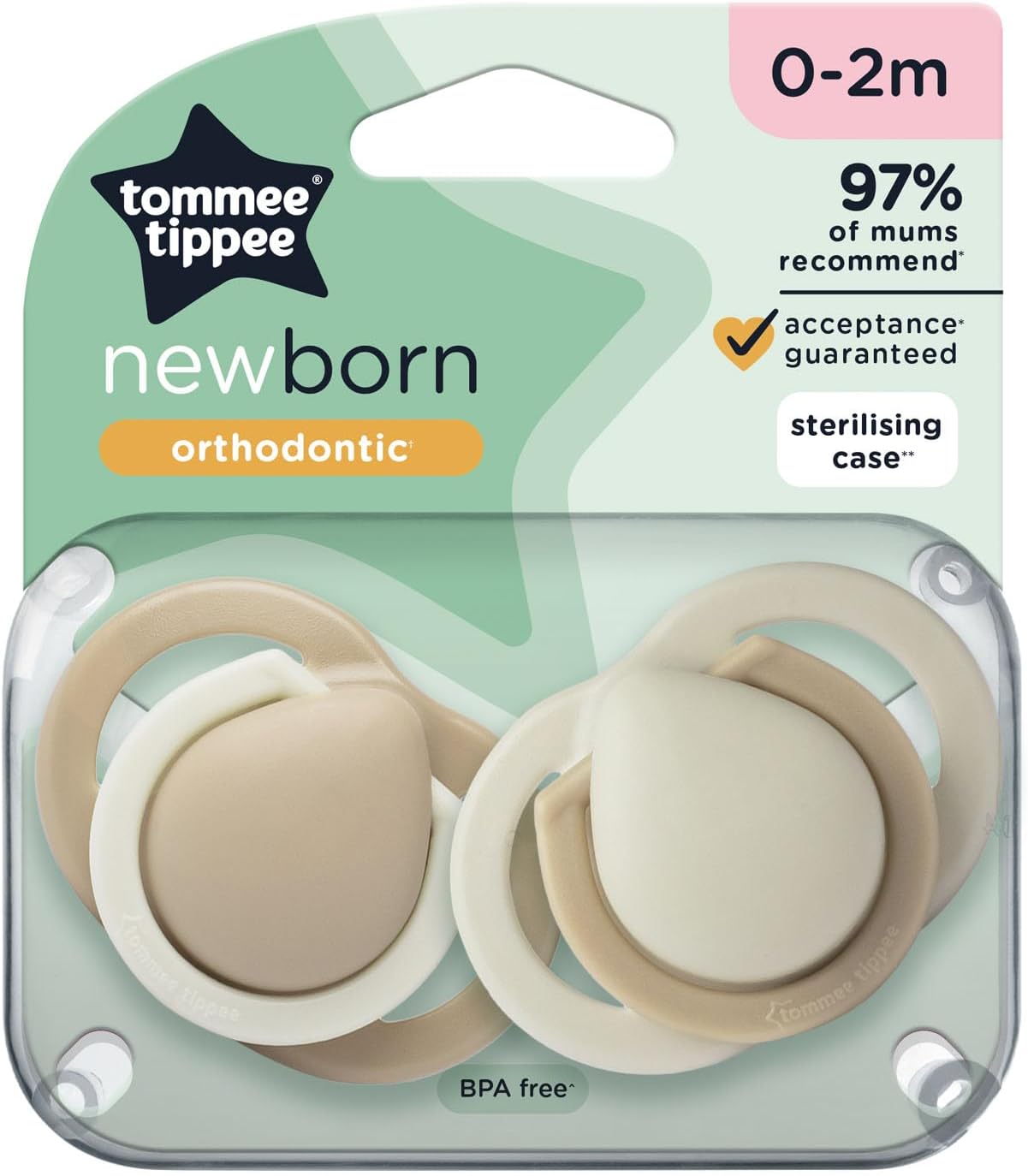 Tommee Tippee Chupetas para recém-nascidos, 0-2 meses, cores suaves, textura fosca, cápsula esterilizadora reutilizável, pacote de 6 chupetas