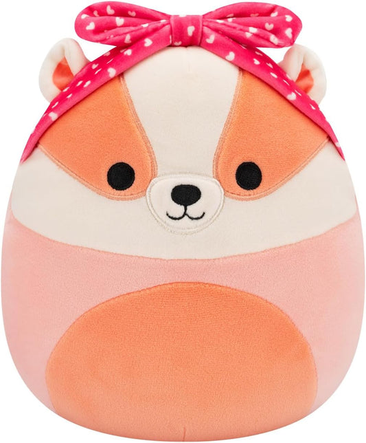 Squishmallows Original Rostam o texugo de pêssego de 7,5 polegadas com uma bandana de coração de pelúcia do dia dos namorados