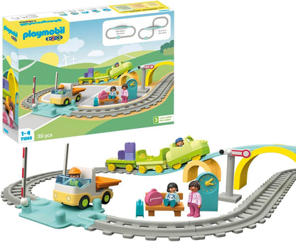 PLAYMOBIL 71593 Set de Tren Grande, con Coches, Barreras y Relo