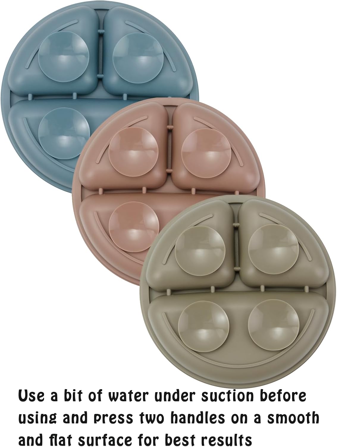 PandaEar Conjunto de 3 Pratos Infantis com Ventosa para Introdução Alimentar, Incluindo 3 Colheres, Pratos de Silicone para Crianças, Prato Dividido com Ventosa Inquebrável, Antiderrapante, Atóxico e Livre de BPA