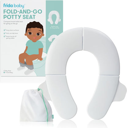 Assento de penico dobrável Frida Baby Fold-and-Go | Assento de penico portátil dobrável para meninos e meninas, compatível com vasos sanitários redondos e ovais, base antiderrapante, alças, inclui bolsa de viagem grátis