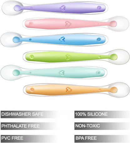 PandaEar Conjunto de 6 Colheres de Silicone Macio para Bebês | Colheres para Alimentação Independente de Crianças e Bebês | Livre de BPA | Não Danifica as Gomas de Leite - Primeira Fase