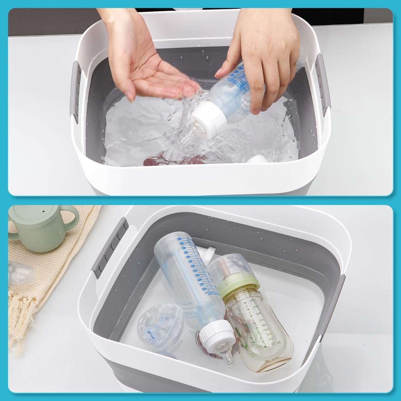 PandaEar Bacia dobrável para lavar mamadeiras e outros itens essenciais do bebê, como mamadeiras, bomba de amamentação, além de ser ideal para cozinha, camping e viagens.