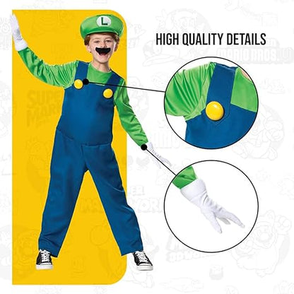 DISGUISE Disfraces oficiales de lujo de Super Mario Luigi para niños, disfraces de Halloween para niños disponibles en tallas S, M y L