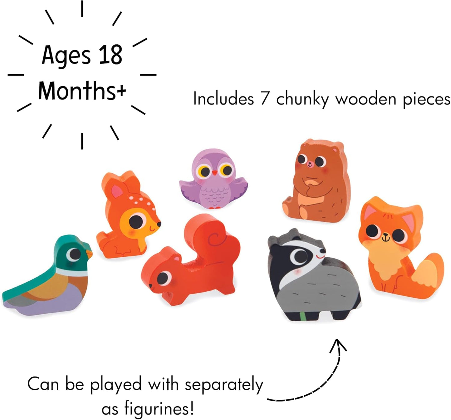 Janod - Quebra-cabeça robusto “The Forest” - Madeira FSC - 7 peças - Desenvolve habilidades motoras finas, concentração e imaginação - 18 meses +,