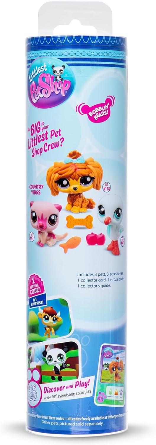 Littlest Pet Shop Série 2 - Trio de Bichinhos de Estimação - Animais do Campo | Cada Trio de Bichinhos de Estimação em Tubo contém 3 Mini Brinquedos LPS, 1 Acessório, 1 Cartão Colecionável e 1 Código Virtual | Brinquedos Colecionáveis