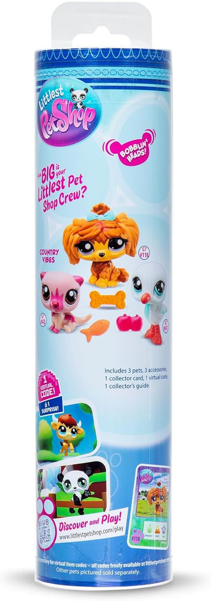 Littlest Pet Shop Série 2 - Trio de Bichinhos de Estimação - Animais do Campo | Cada Trio de Bichinhos de Estimação em Tubo contém 3 Mini Brinquedos LPS, 1 Acessório, 1 Cartão Colecionável e 1 Código Virtual | Brinquedos Colecionáveis