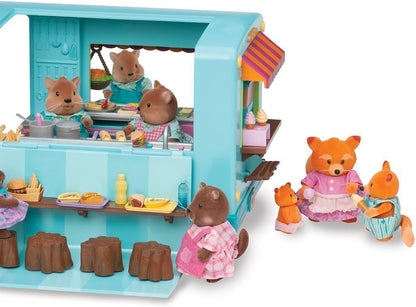Li'l Woodzeez - Camión de comida con dulces y golosinas de madreselva - Juego de 89 piezas con camión de juguete y accesorios para alimentos - Vehículos en miniatura y juegos para niños de 3 años en adelante