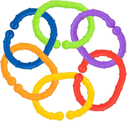 Nuby Linkables - Acessórios multicoloridos para assento de carro e carrinho de bebê - Versátil | Fácil de limpar | Desenvolvimento sensorial (pacote com 18)