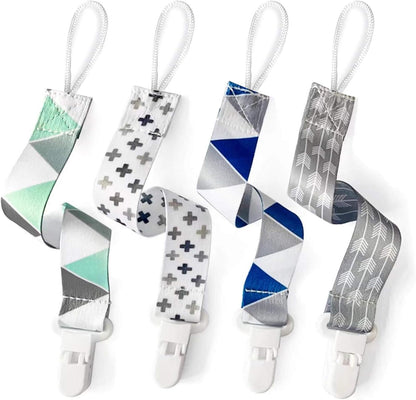 PandaEar Conjunto de 4 prendedores de chupeta | Prendedores universais para chupeta com fecho de plástico para todos os mordedores e chupetas de bebê, cor sólida