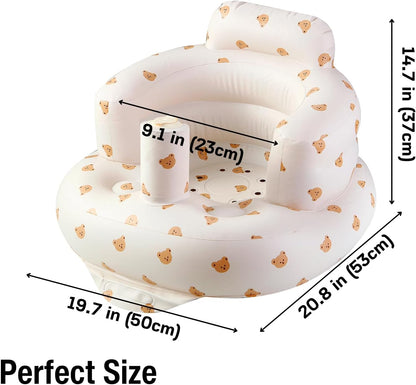 PandaEar Cadeirinha inflável para bebês a partir de 3 meses, cadeira inflável para bebês e crianças pequenas com bomba de ar embutida para que possam sentar, estampa de urso.