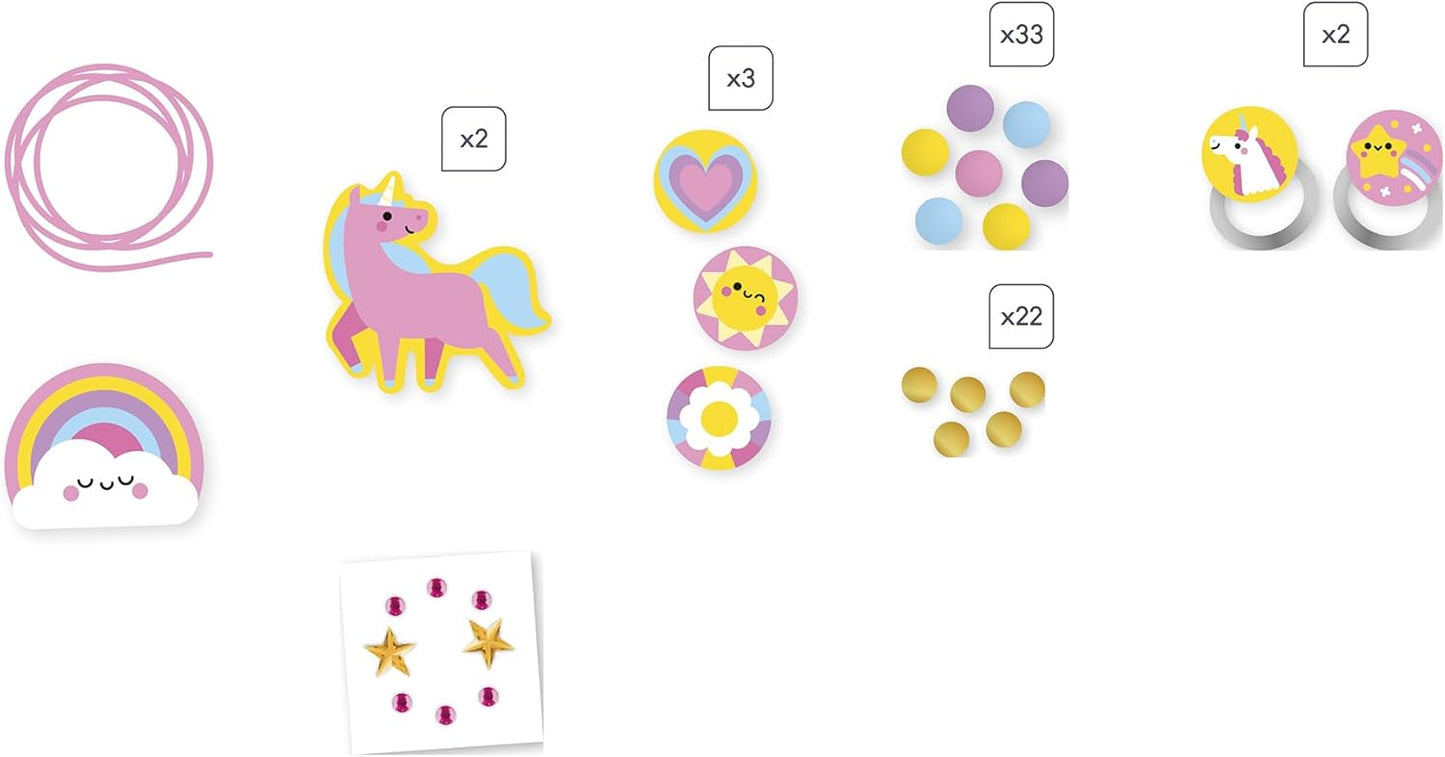 Janod - 4 joias de madeira Rainbow Land para criar - Primeiras oficinas de joias - Fabricação de joias DIY - Kit de artesanato infantil - Habilidades motoras finas e aprendizagem de concentração - a partir de 4 anos