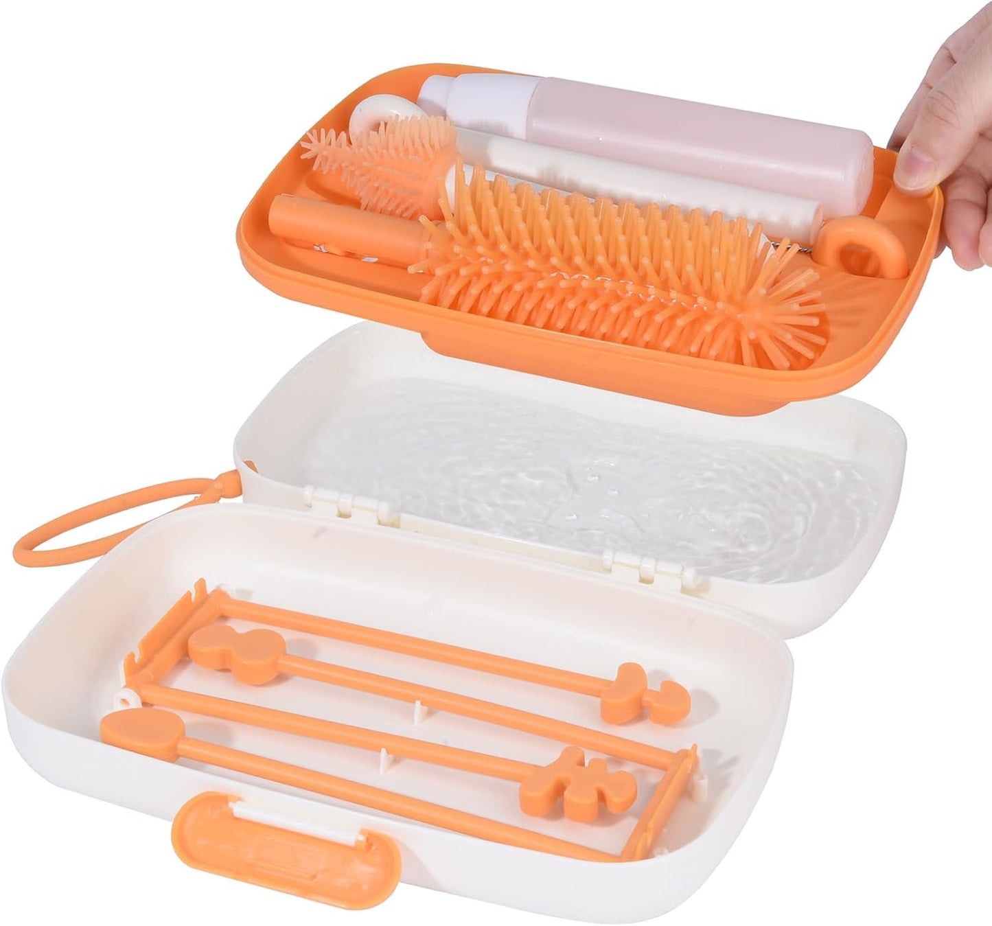 Bebamour Conjunto de escovas para mamadeira 7 em 1, kit de limpeza portátil, laranja