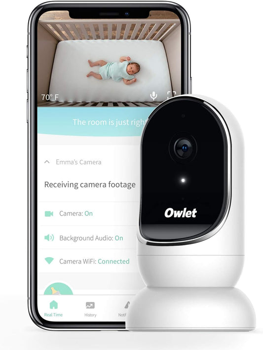 Owlet Monitor de bebê com câmera | Câmera WIFI com áudio bidirecional e visão noturna | Feed ao vivo em tempo real direto para o seu smartphone