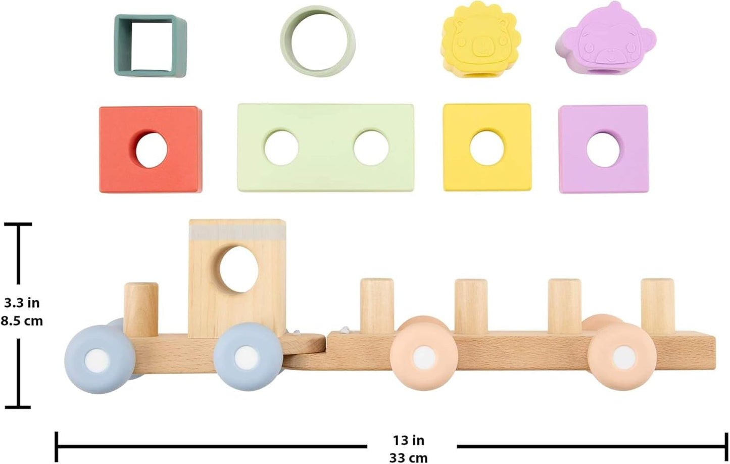 Fisher-Price Trem de madeira para bebês, brinquedo de empilhar, 9 peças com blocos de silicone e madeira para bebês e crianças a partir de 9 meses, JKH08