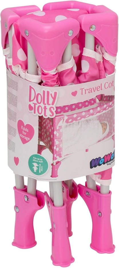 Berço de Viagem Rosa com Bolinhas para Bonecas | Berço de Viagem Dobrável para Bonecas | Berço e Acessórios para Berço de Bonecas | Carrinho de Bebê e Carrinho de Brinquedo para Bonecas | Perfeito para Crianças a partir de 3 Anos