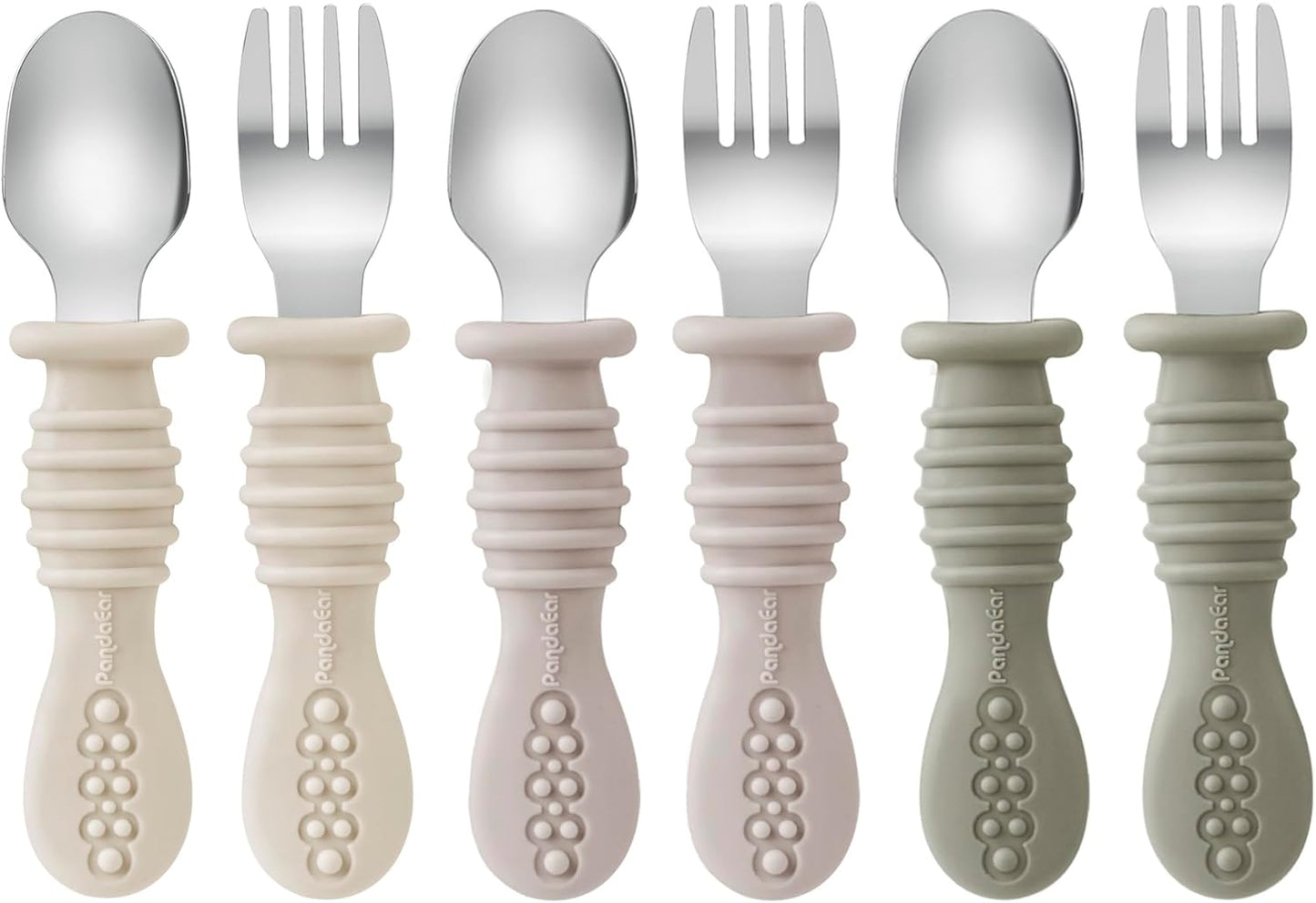PandaEar Conjunto de Talheres com 6 Peças: Garfo e Colher para Bebê, em Aço Inoxidável, para Alimentação Independente de Bebês e Crianças, com Cabo de Silicone, Livre de BPA