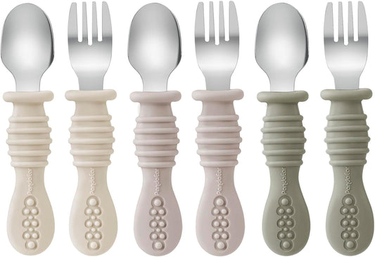 PandaEar Conjunto de Talheres com 6 Peças: Garfo e Colher para Bebê, em Aço Inoxidável, para Alimentação Independente de Bebês e Crianças, com Cabo de Silicone, Livre de BPA