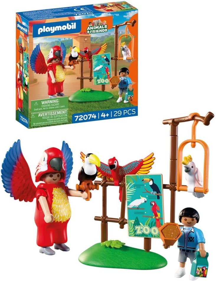 Playmobil | Animais e Amigos | Mascote do Zoológico | Homem fantasiado de papagaio com 3 aves tropicais | brinquedo infantil para crianças a partir de 4 anos | 72074