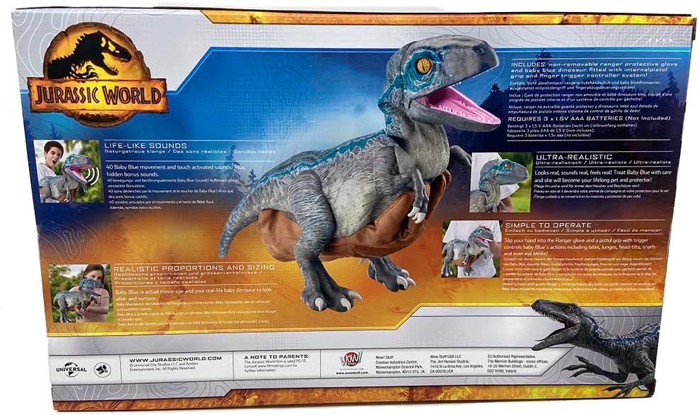 UAU! COISAS - Brinquedo de dinossauro azul bebê Jurassic World REAL FX, dinossauro animatrônico hiper-realista, movimentos realistas e sons de filmes reais, brinquedos oficiais Jurassic World Dominion, idade 8+