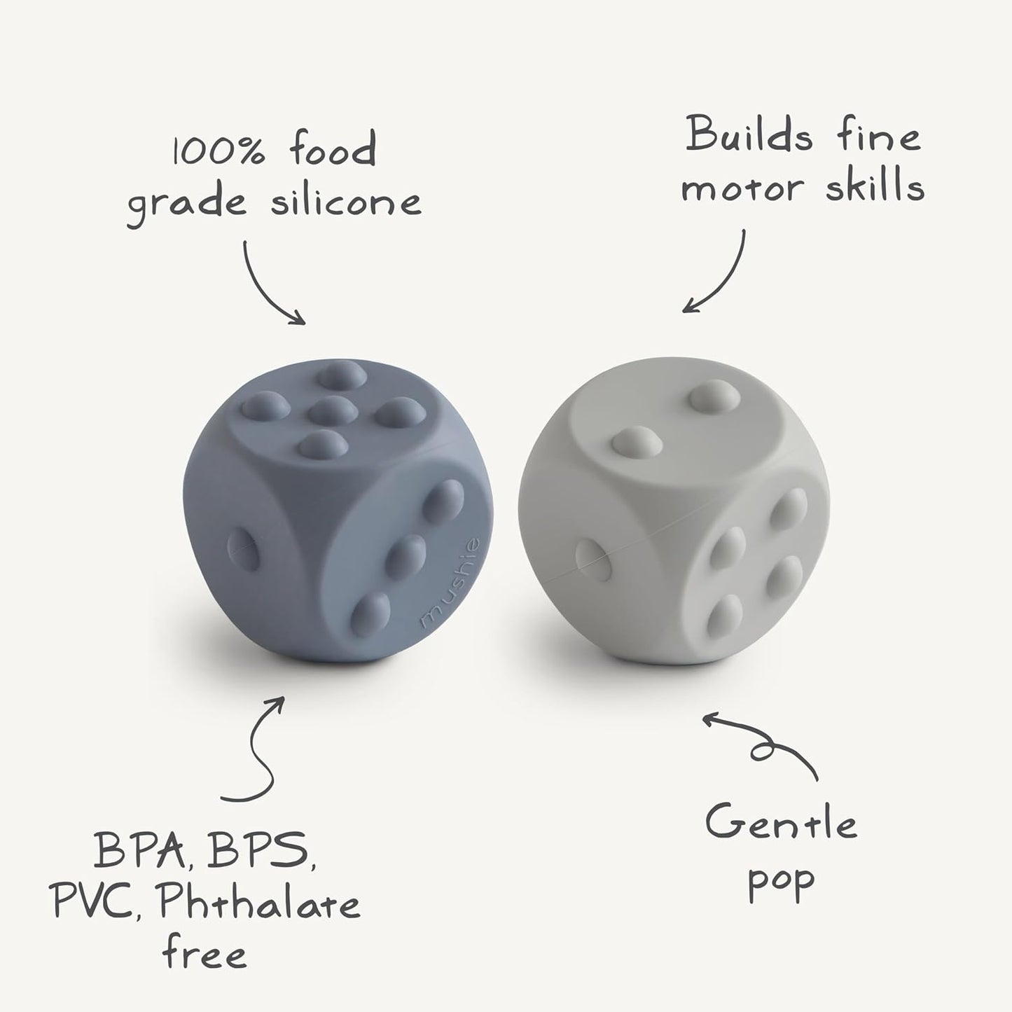 Mushie Brinquedo Sensorial Dice Press (Pacote com 2) | Brinquedo Sensorial para Apertar e Estourar | Desenvolvimento da Coordenação Motora Fina | Ensina Aritmética Simples | 100% Silicone de Qualidade Alimentar