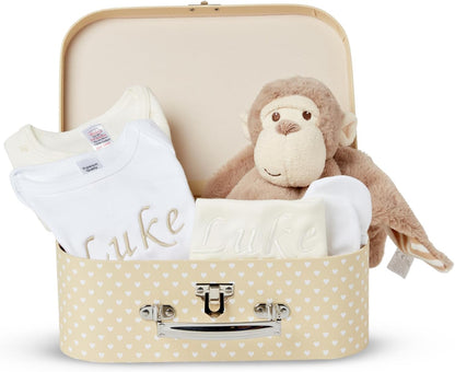 Baby Box Shop - Conjunto de presente para recém-nascidos - Cesta premium com chocalho para cachorro, porta-retratos, tecido de musselina, chá de bebê para recém-nascidos