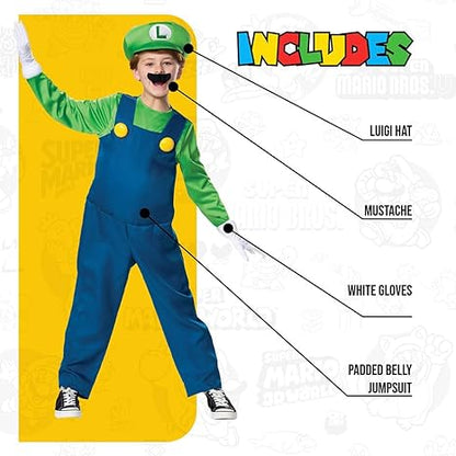 DISGUISE Disfraces oficiales de lujo de Super Mario Luigi para niños, disfraces de Halloween para niños disponibles en tallas S, M y L