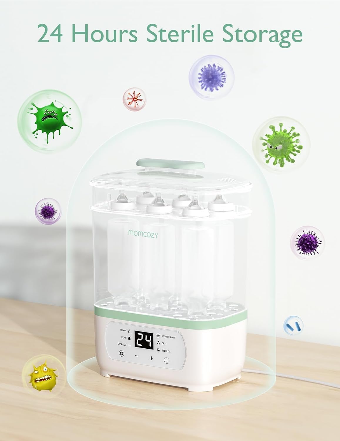 Momcozy Esterilizador e secador de mamadeiras a vapor elétrico, multifuncional 8 em 1, adequado para mamadeiras, acessórios de bomba de leite e artigos de bebê, faixa de preço intermediária.