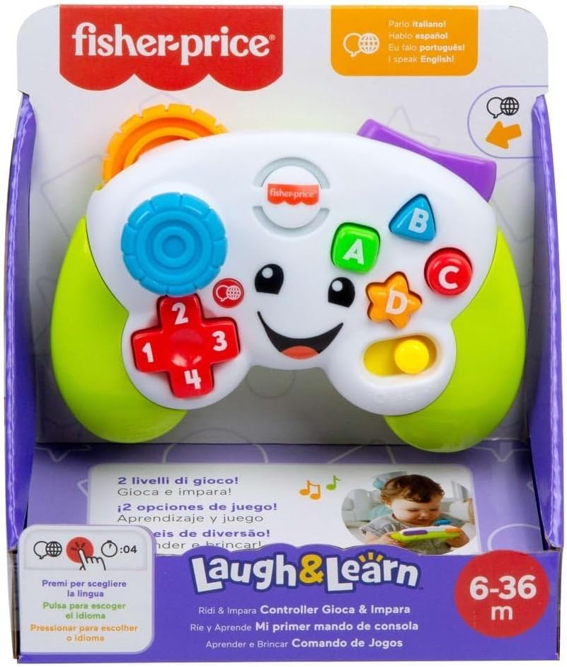Fisher-Price Laugh & Learn JFD13 Meu Primeiro Controle Remoto com Música e Luzes para Meninos e Meninas a partir de 6 Meses, Versão Multilíngue: Inglês, Italiano, Português, Espanhol