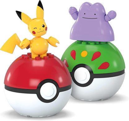 MEGA Conjunto de Brinquedos de Montar Pokémon (Figura de Ação), Pacote com 2 Pokébolas (Pikachu e Ditto) com 42 Peças, para Crianças, JCT43