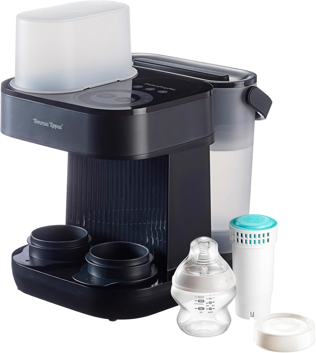 Tommee Tippee Perfect Prep Pro, máquina de preparar fórmula infantil em pó e mamadeiras com filtro de água antibacteriano e suporte personalizado por aplicativo.