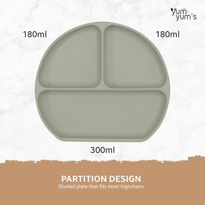 Yum Yum's Conjunto de Introdução Alimentar Baby com 10 Peças Cinza - Kit Completo para Alimentação Infantil com Prato Dividido, Tigelas com Ventosa, Talheres com Protetor Bucal, Copo com Canudo,