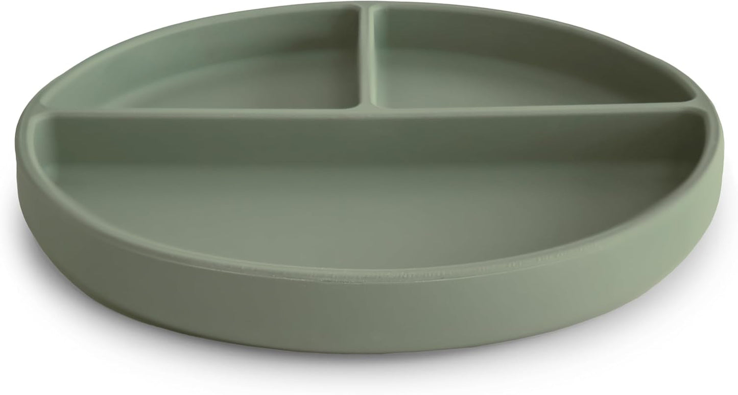 Mushie Prato de silicone com ventosa | Prato dividido antiderrapante para bebês e crianças pequenas | Silicone de qualidade alimentar | Pode ser lavado na lava-louças e usado no micro-ondas | Tomilho seco