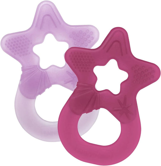 Dentistar Star Teether Pacote de 2, brinquedo de dentição para bebês com mais de 3 meses, anel de dentição de bebê de silicone macio para alívio da dor nos dentes e gengivas