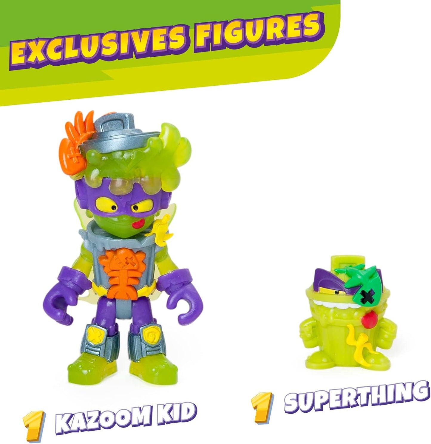 SUPERTHINGS Superbot Power Arms Trasher – Robô vilão articulado com braços flexíveis e acessório de combate. Inclui 1 Kazoom Kid exclusivo e 1 SuperThing exclusivo.