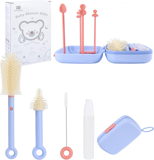 Bebamour Conjunto de escovas para mamadeiras 7 em 1, kit de limpeza portátil, roxo