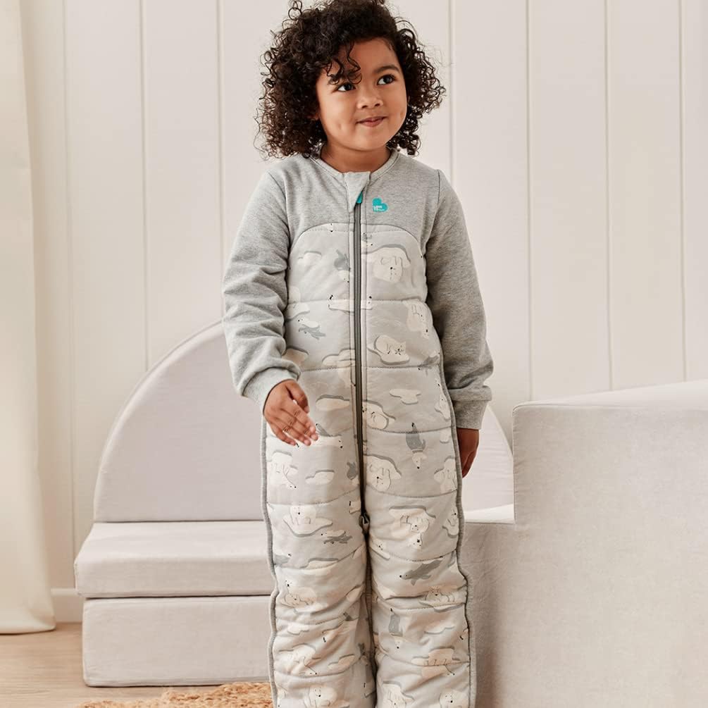 Love To Dream™ Sleep Suit with Legs, 6-12 Months - Grey | Long Sleeve, Lightweight Wearable Blanket & Quilt | 3.5 Tog Ideal for Winter & Autumn (14–16°C) | Machine Washable Cotton & Double Zip