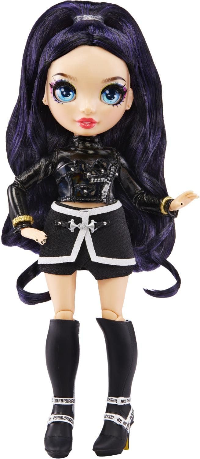 Rainbow High - Ainsley Slater - Boneca Fashion Preta e Dourada. Inclui 3 conjuntos de roupas de grife combináveis e acessórios. Ideal para crianças de 6 a 12 anos e colecionadores.