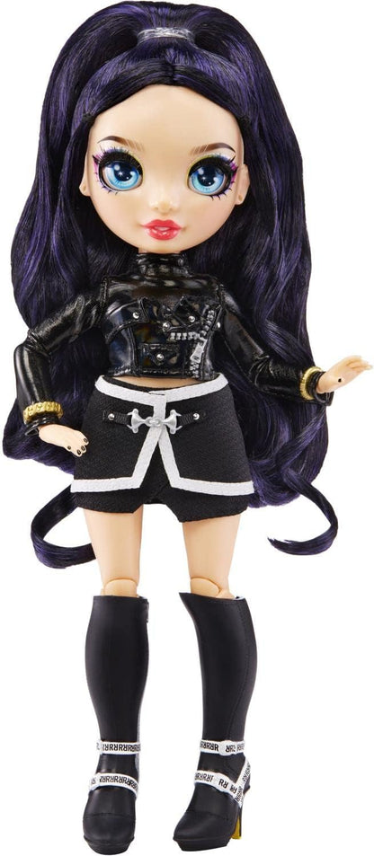 Rainbow High - Ainsley Slater - Boneca Fashion Preta e Dourada. Inclui 3 conjuntos de roupas de grife combináveis e acessórios. Ideal para crianças de 6 a 12 anos e colecionadores.